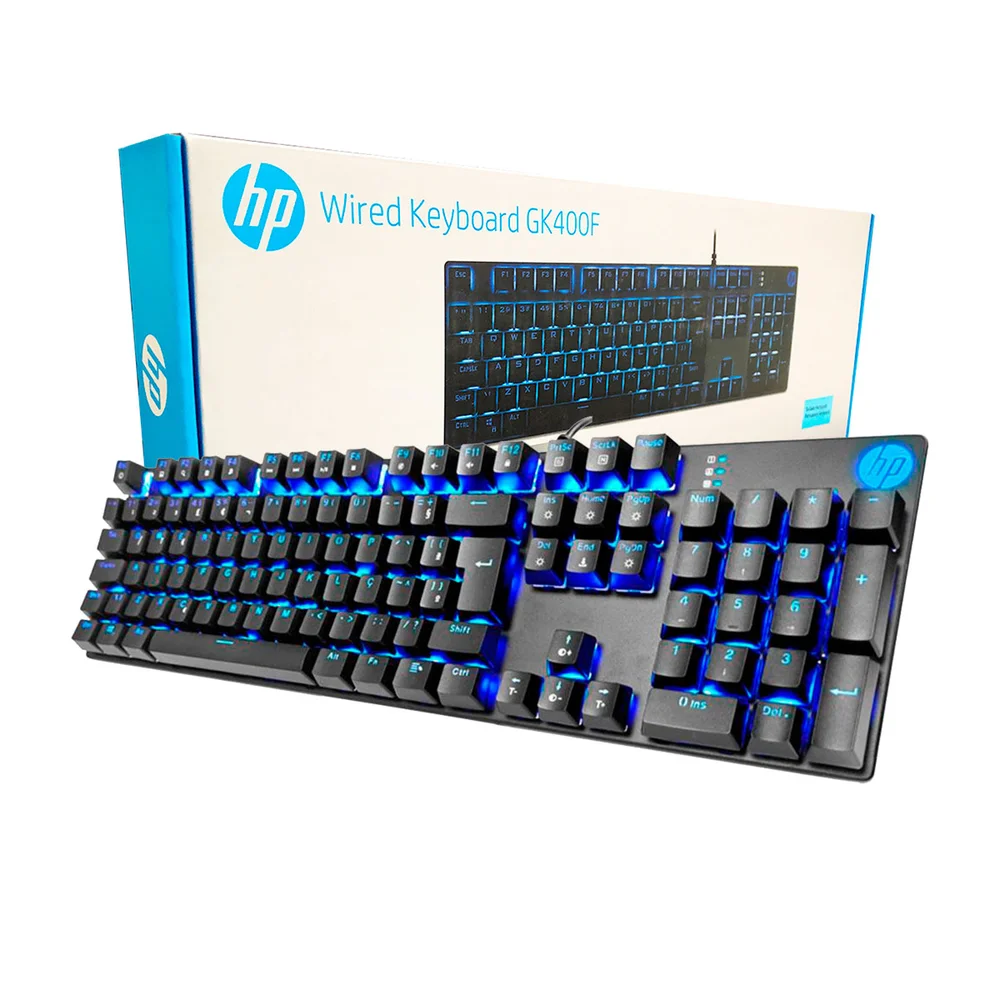 Teclado Mecânico Gamer HP GK400F USB LED Azul