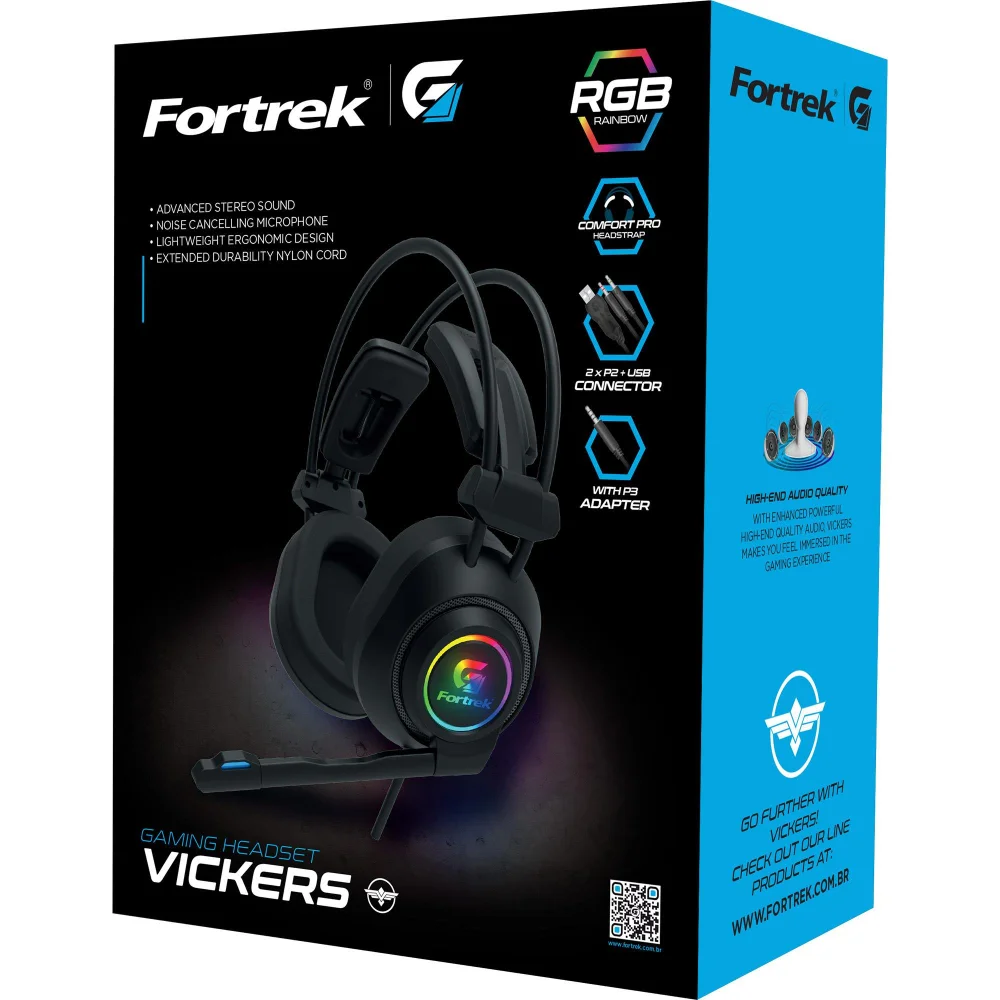 Imagem 5 de 5 do produto Headset Gamer Fortrek Vickers, RGB, 50Mm, P2 + USB, Com Adaptador P3, Preto - 70556