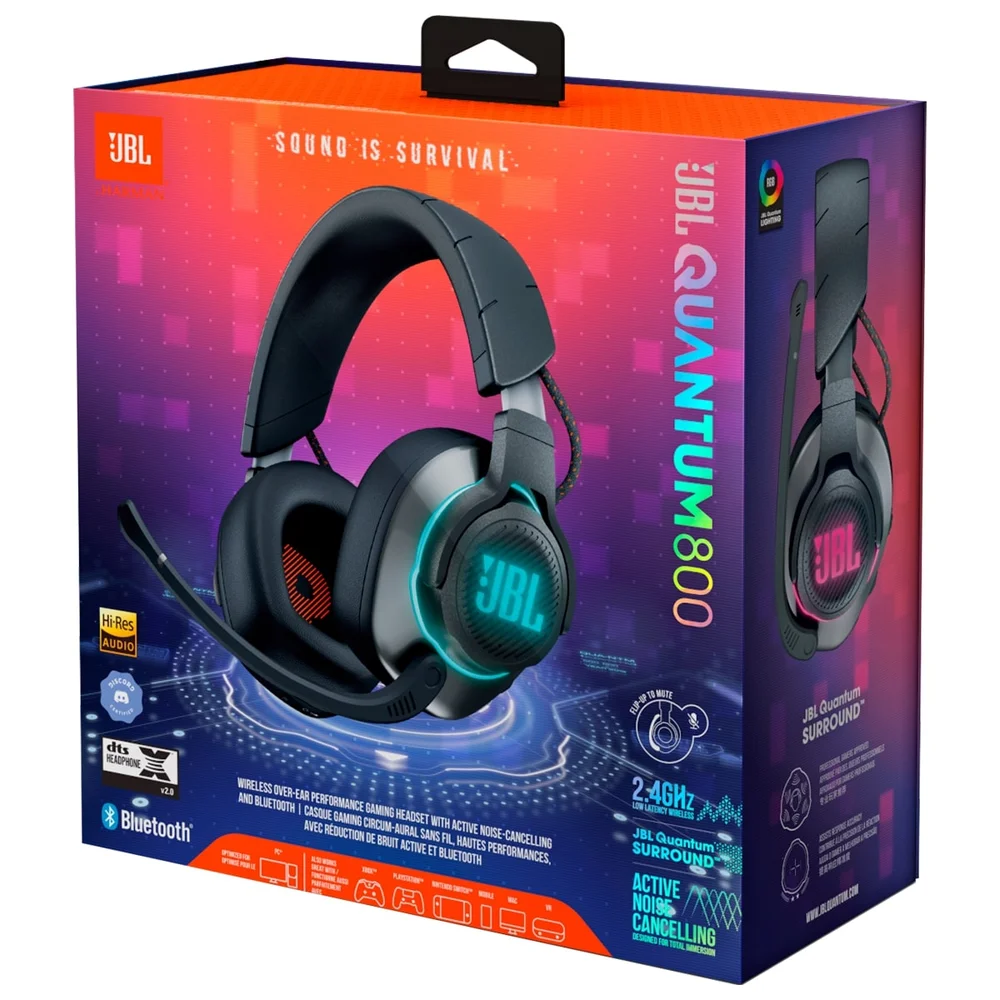 Imagem 5 de 5 do produto Headset Gamer Sem Fio JBL Quantum 800, RGB, Drivers Neodímio 50mm, P2, Bluetooth, compatível com PC e PS, Preto
