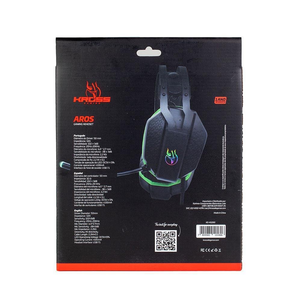 Headset Gamer, Aros 7.1, USB, Kross - Ke-hs200 Headset Gamer, Aros 7.1, USB, Kross - Ke-hs200