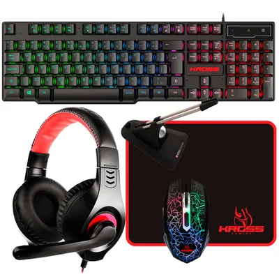 Kit Gamer Teclado, Mouse, Headset, Mousepad, Mouse Bungee