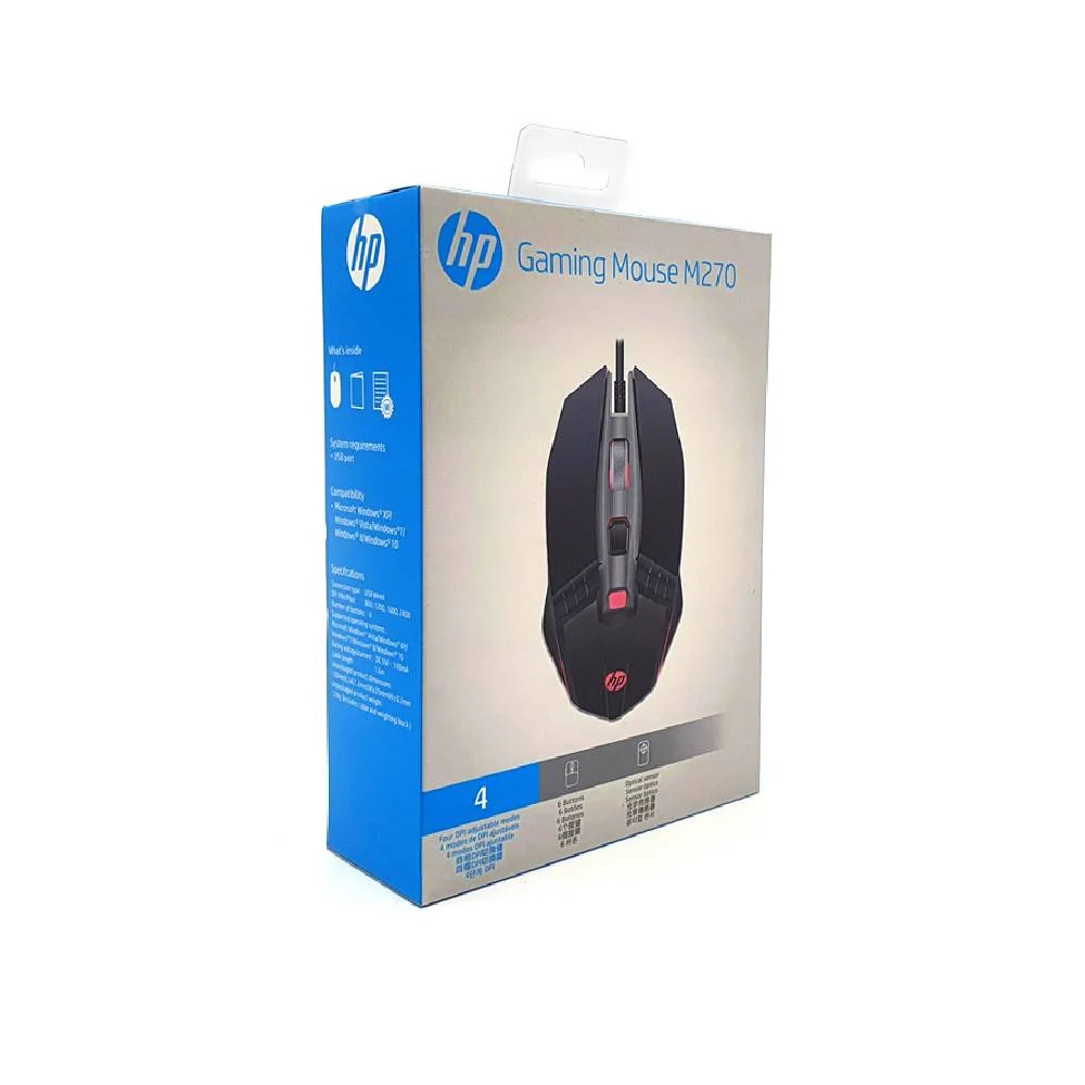 Mouse Gamer HP, USB, 2400DPI, LED, Preto - M270