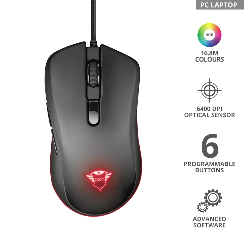 Imagem 3 de 5 do produto Mouse Gamer Trust GXT930, Iluminação RGB, USB, Preto.