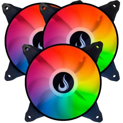 Kit com 3 Cooler Fan Led RGB 120mm Rise Mode Aqua - Rm-mb-03-12v