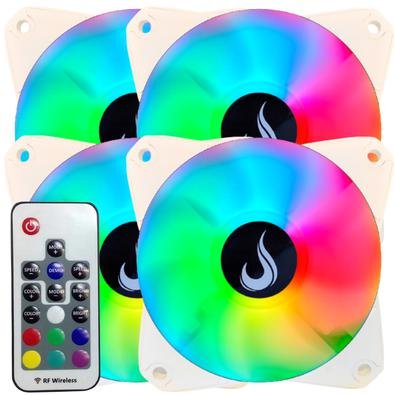 Kit com 4 Cooler Fan Branco Led RGB, 120mm com Controle Remoto