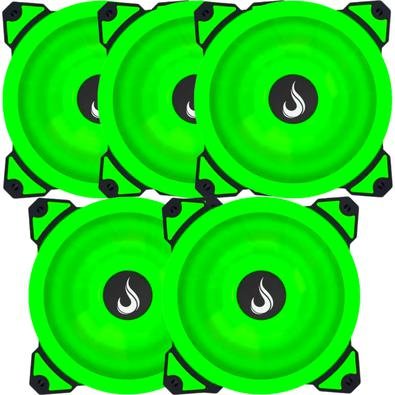Kit com 5 Cooler Fan Rise Mode Galaxy G1 com Led, 120mm, Verde