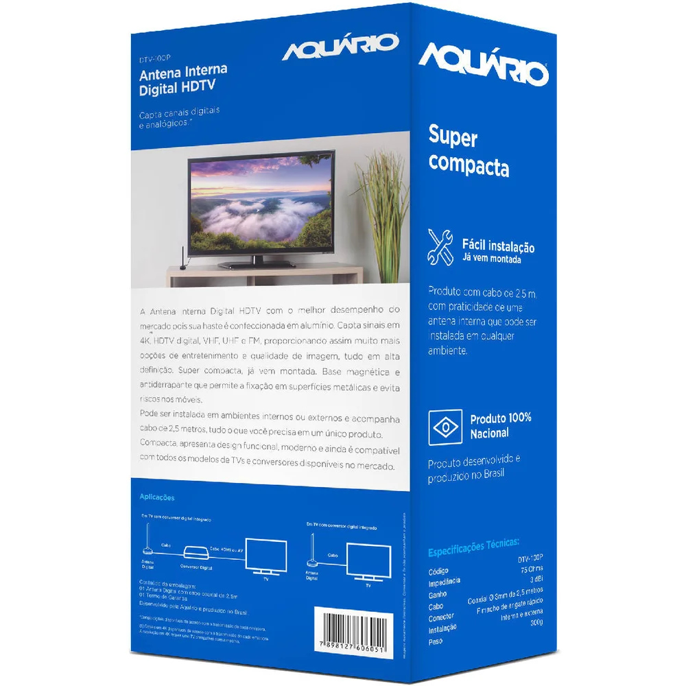 Imagem 2 de 5 do produto Antena Digital Aquário HDTV Cabo, Com Conector F MA - DTV-100P