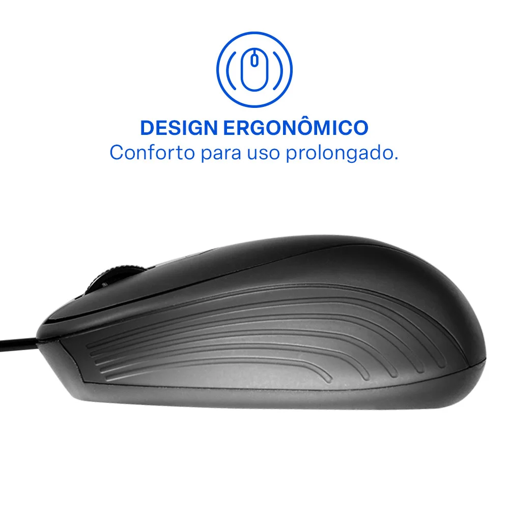 Imagem 4 de 5 do produto Mouse Multi, USB, Emborrachado, Ergonômico, Preto - MO222