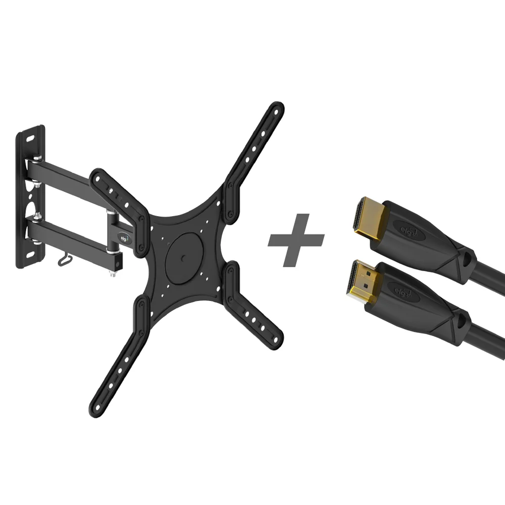 Imagem 2 de 5 do produto Suporte Articulado De Parede Para Tv E Monitor De 26" A 55", Incluso Cabo HDMI 2,5 Metros, Preto, Kf4h25, Elg