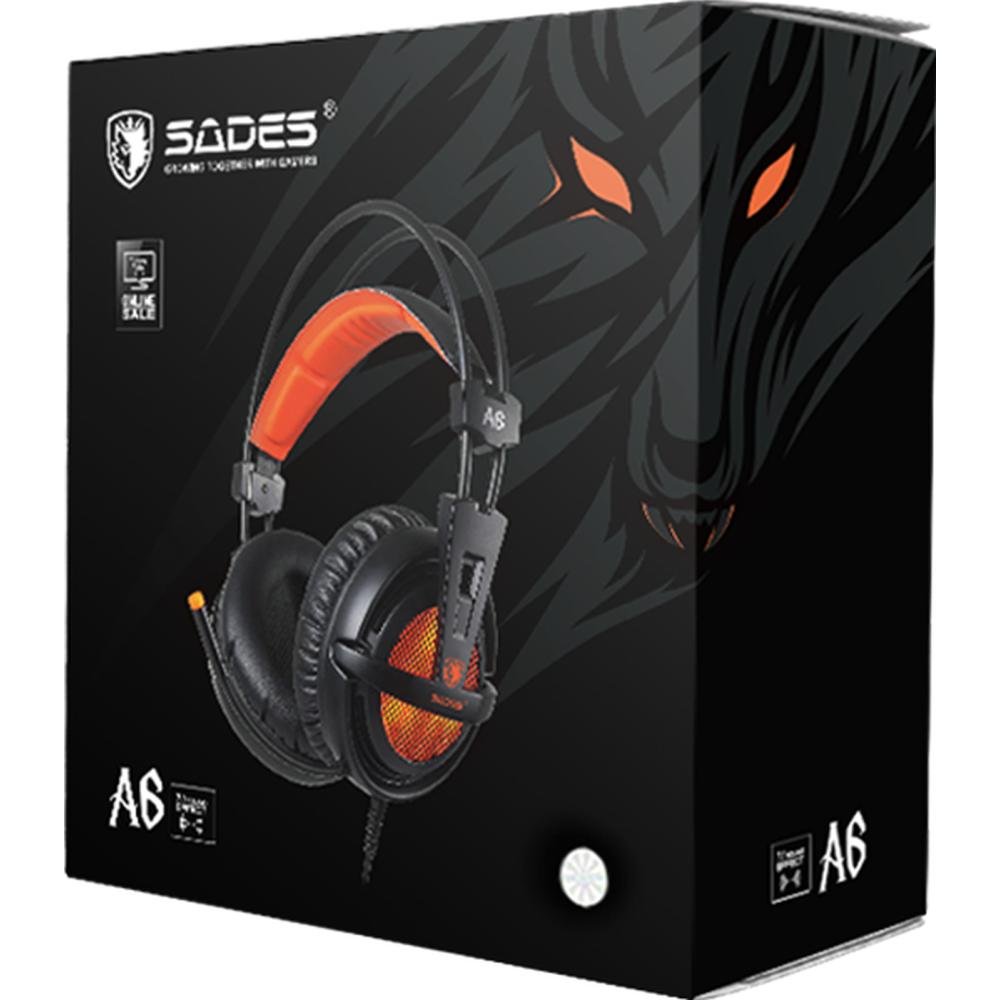 Imagem 3 de 5 do produto Headset Sades A6, 7.1, Usb, Preto Com Laranja