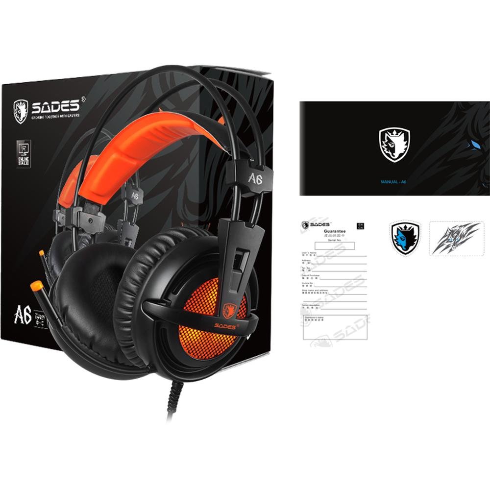 Imagem 5 de 5 do produto Headset Sades A6, 7.1, Usb, Preto Com Laranja