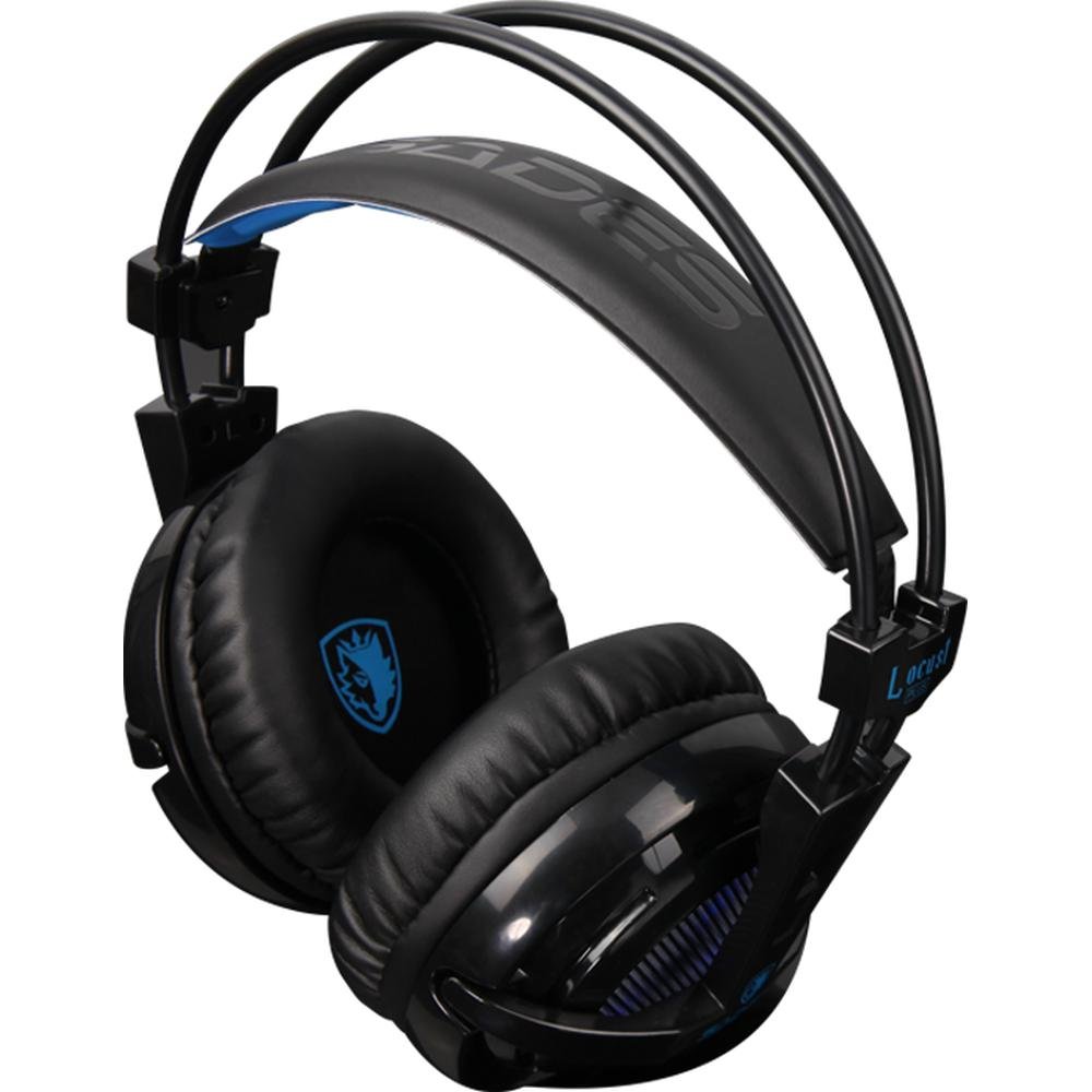 Headset Gamer Sades Locust Plus, RGB, 7.1, Som Surround, Driver CD, USB, Compatibilidade, PC, Laptop, PS4, Preto e Azul - Sa-904
