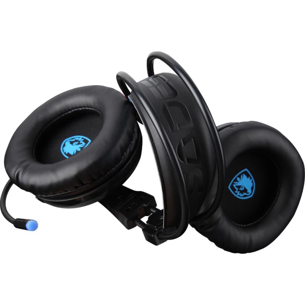 Headset Gamer Sades Locust Plus, RGB, 7.1, Som Surround, Driver CD, USB, Compatibilidade, PC, Laptop, PS4, Preto e Azul - Sa-904