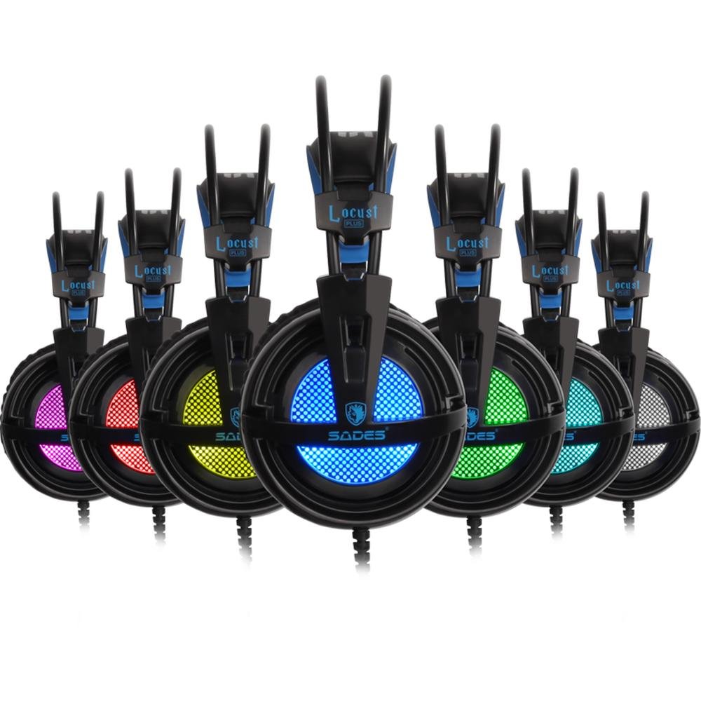 Headset Gamer Sades Locust Plus, RGB, 7.1, Som Surround, Driver CD, USB, Compatibilidade, PC, Laptop, PS4, Preto e Azul - Sa-904