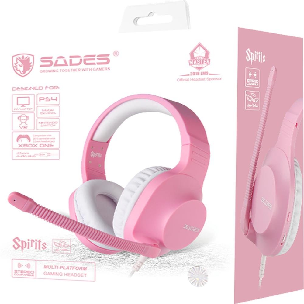 Imagem 5 de 5 do produto Headset Gamer Sades Spirits, 50 mm, Input Plug : 3.5 mm Jack, Ps4, Vr, Xbox One, Pc, Rosa