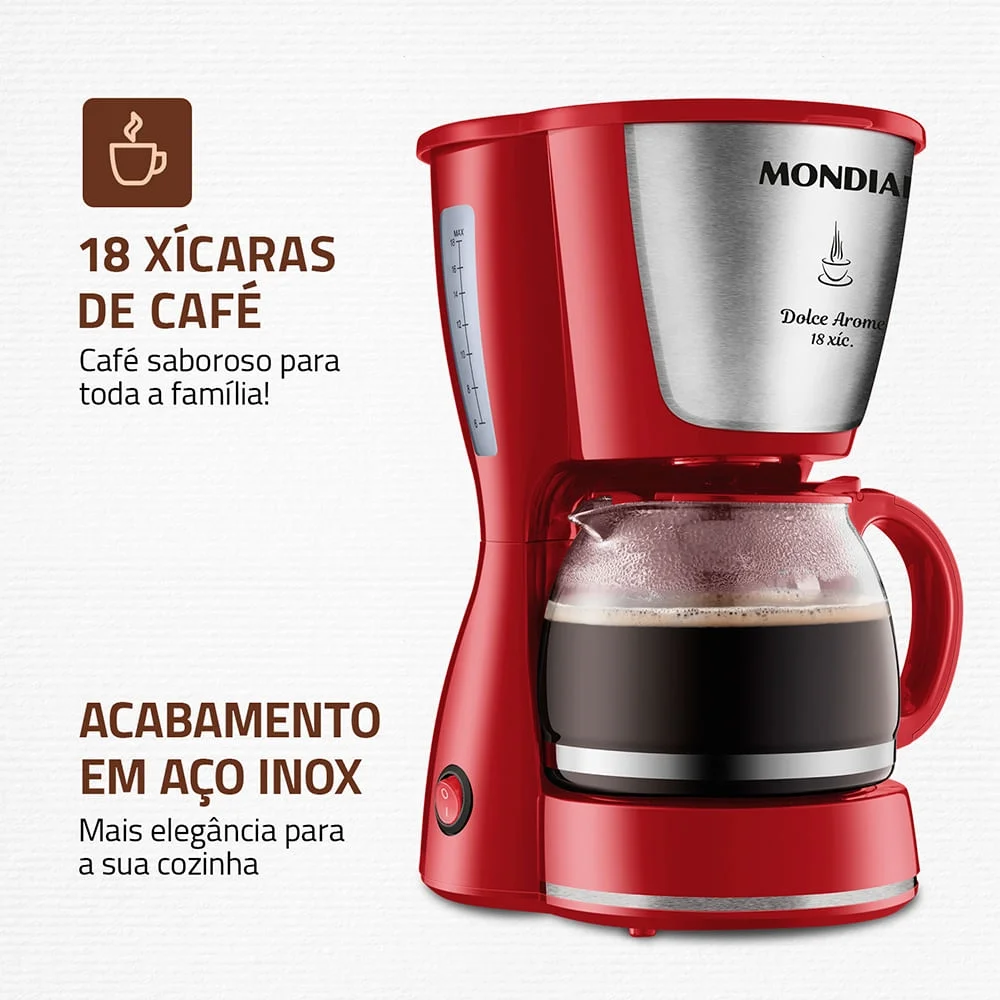 Imagem 2 de 3 do produto Cafeteira Mondial Dolce Aroma, 18 Xícaras, 110V, Vermelho - C3518X