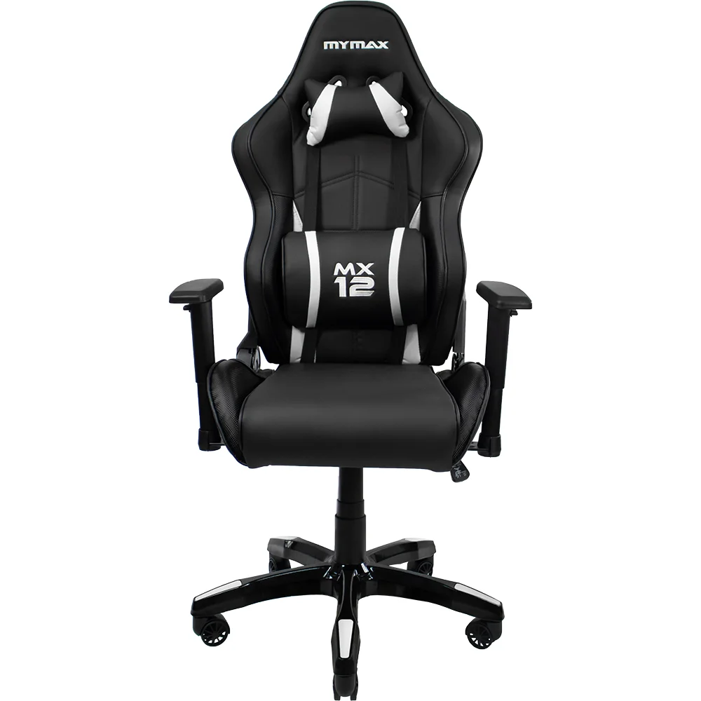 Cadeira Gamer Mymax Mx12, Peso Máximo Suportado: 150kg, Giratória, Preto/Branco Cadeira Gamer Mymax Mx12, Peso Máximo Suportado: 150kg, Giratória, Preto/Branco