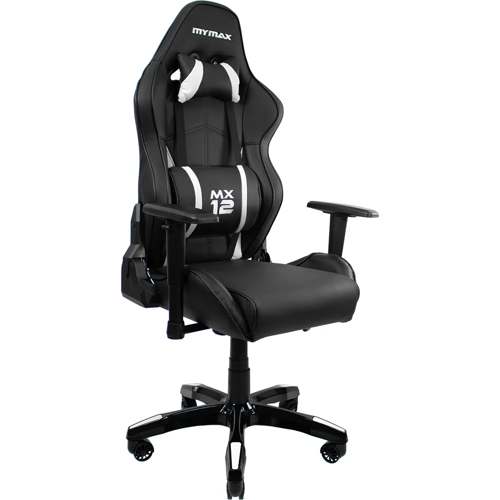 Cadeira Gamer Mymax Mx12, Peso Máximo Suportado: 150kg, Giratória, Preto/Branco Cadeira Gamer Mymax Mx12, Peso Máximo Suportado: 150kg, Giratória, Preto/Branco