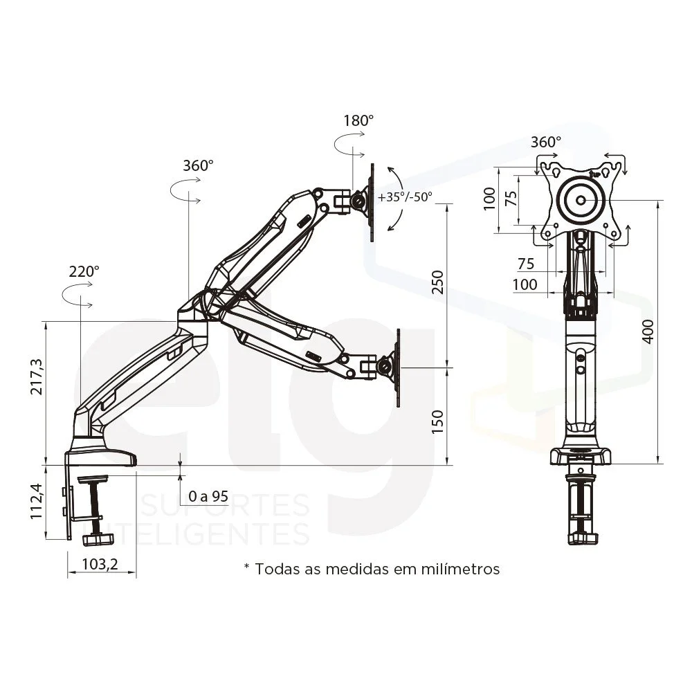 Suporte Ergonômico De Mesa, Para Monitor 17" A 35", Pistão A Gás, Suporte Até 9kg, Cinza, F80n, Elg Suporte Ergonômico De Mesa, Para Monitor 17" A 35", Pistão A Gás, Suporte Até 9kg, Cinza, F80n, Elg