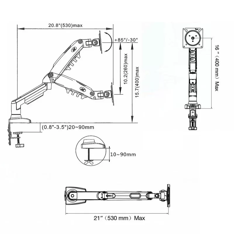 Imagem 4 de 5 do produto Suporte NB F80 Para Monitor De 17 Até 30", Articulado, De Mesa, Com Pistão A Gás