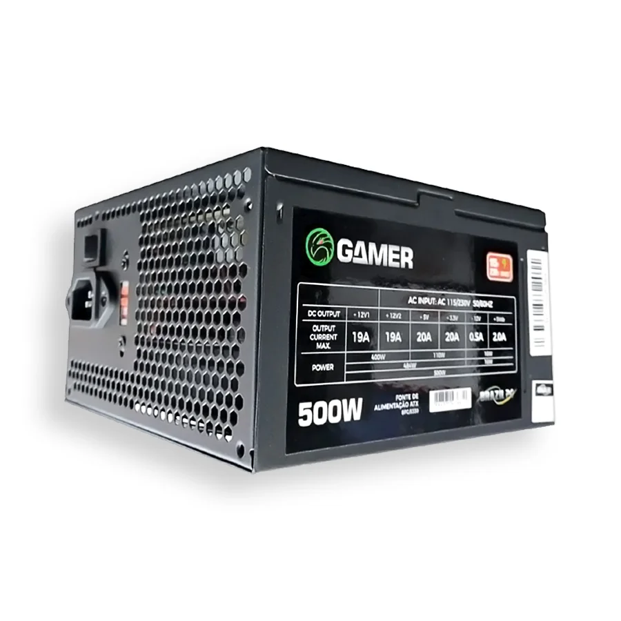 Imagem 3 de 5 do produto Fonte Brazil PC Gamer ATX, 500W, 80 Plus Bronze, PFC Ativo - BPC/500