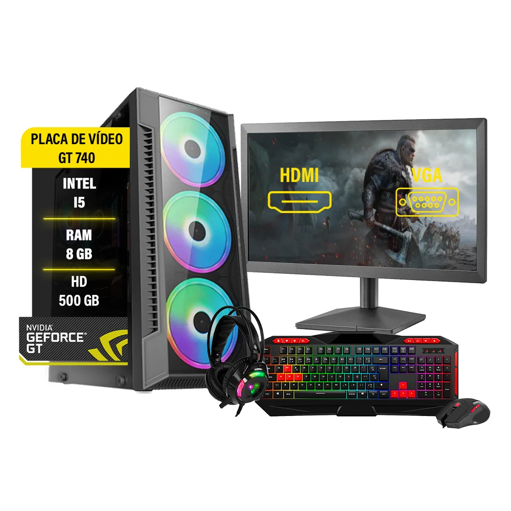PC Gamer Completo I5, HD 500GB, GT 730 8GB, Wi-Fi