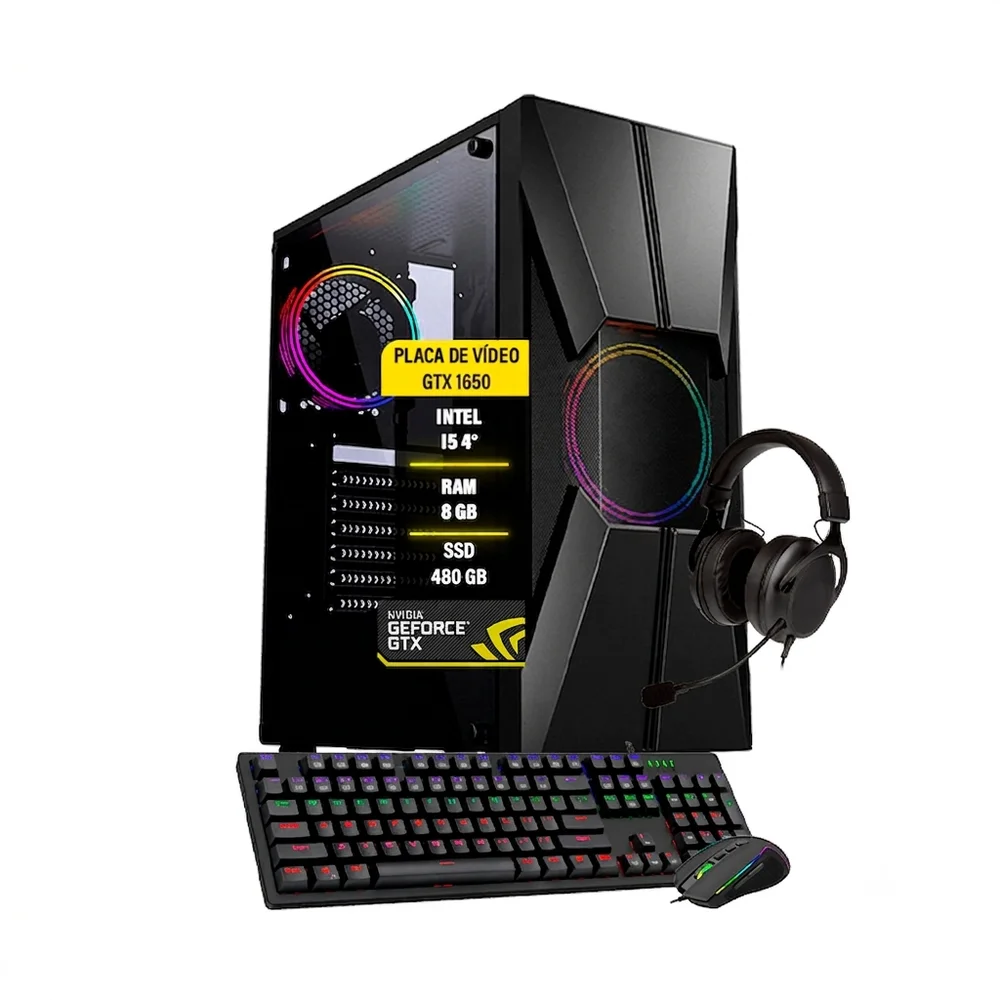 Computador Gamer I5, SSD 480GB, GTX 1050TI 8GB, Fonte Real 500W