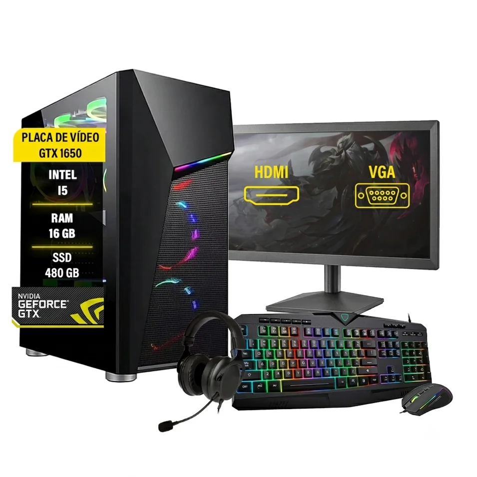 PC Gamer Completo I5, 16GB, Gtx 1050, SSD 480GB, Fonte Real 750W