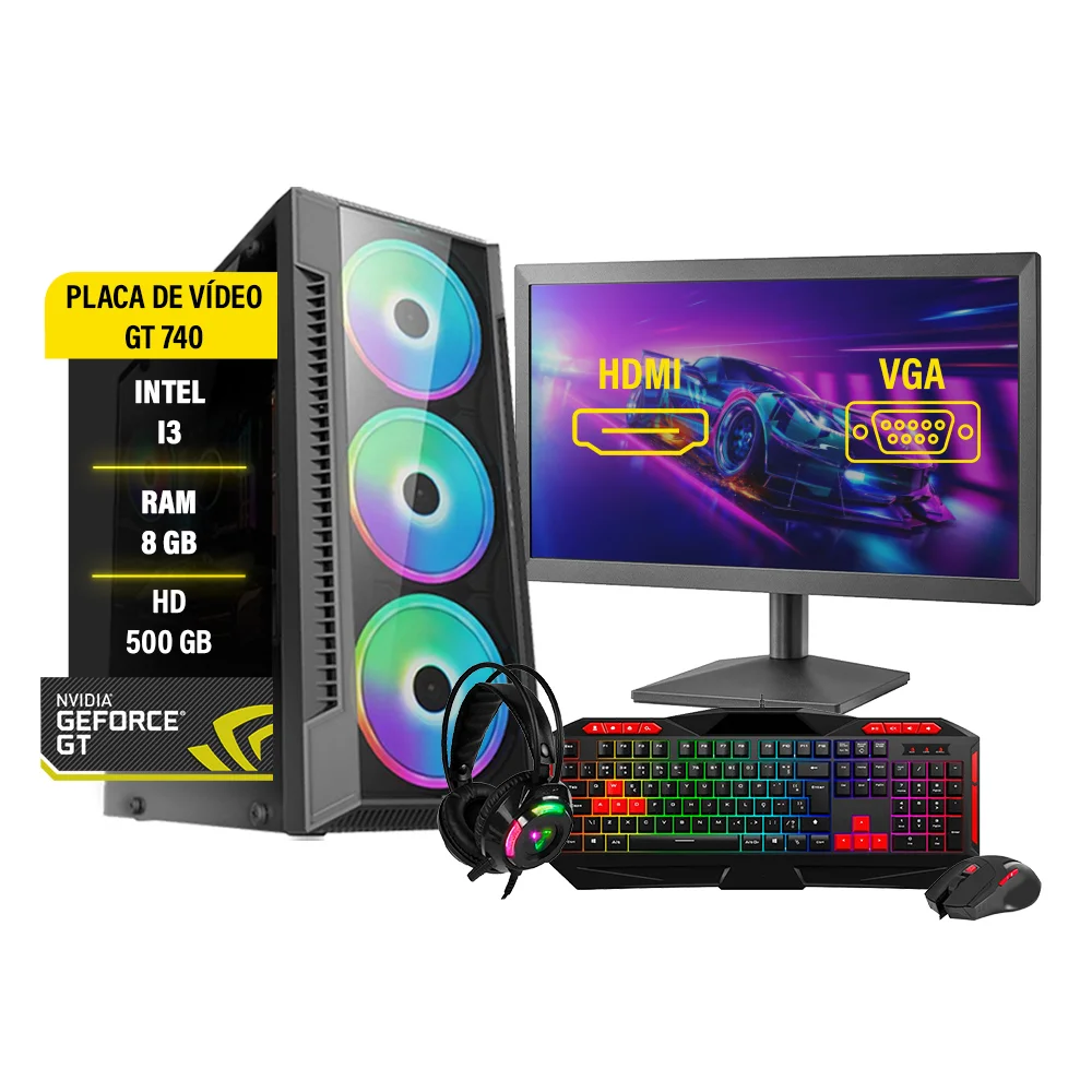 PC Gamer Completo I3, 8GB, GT 730, HD 500GB, Monitor 19"