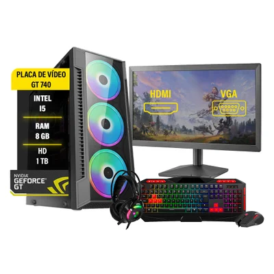 PC Gamer Completo I5, 8GB, GT730, 1TB, Windows 10, Fonte 500W, Monitor 19 Polegadas