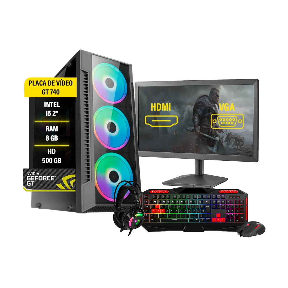 PC Gamer Completo I5, HD 500GB, Placa De Vídeo GT730, 8GB, Wi-Fi