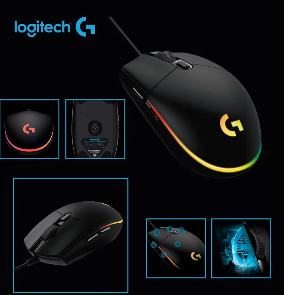 Imagem 2 de 5 do produto Mouse Logitech Gamer G203, Lightsync RGB, Com Fio, USB, 8000 DPI