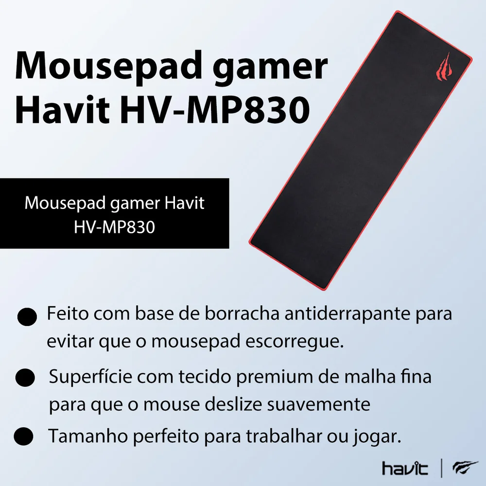 Imagem 3 de 5 do produto Mousepad Gamer Havit 90 x 30 cm Control, Base Antiderrapante, Preto - HV-MP830