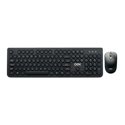 Kit Teclado e Mouse Wireless, OEX POP+ TM410, Teclas Arredondadas, ABNT2, 1600 DPI, Preto.