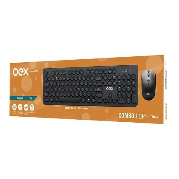 Imagem 2 de 5 do produto Kit Teclado e Mouse Wireless, OEX POP+ TM410, Teclas Arredondadas, ABNT2, 1600 DPI, Preto.