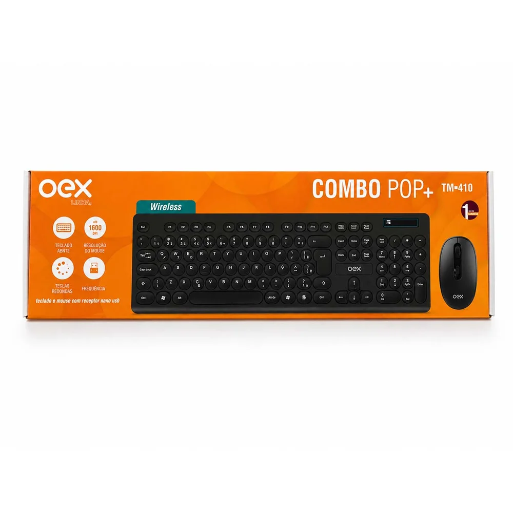 Imagem 5 de 5 do produto Kit Teclado e Mouse Wireless, OEX POP+ TM410, Teclas Arredondadas, ABNT2, 1600 DPI, Preto.