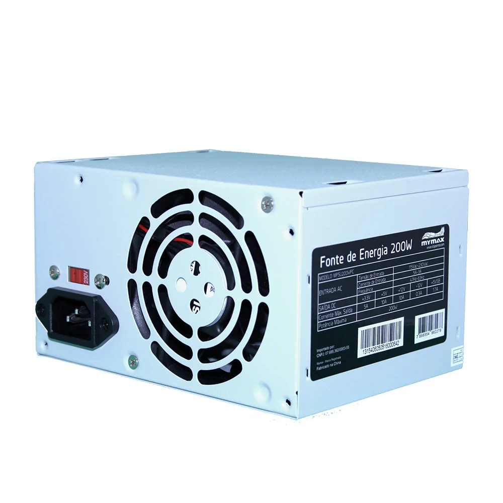 Fonte Mymax ATX, 200W, 24 Pinos, 2 SATA, Sem Cabo