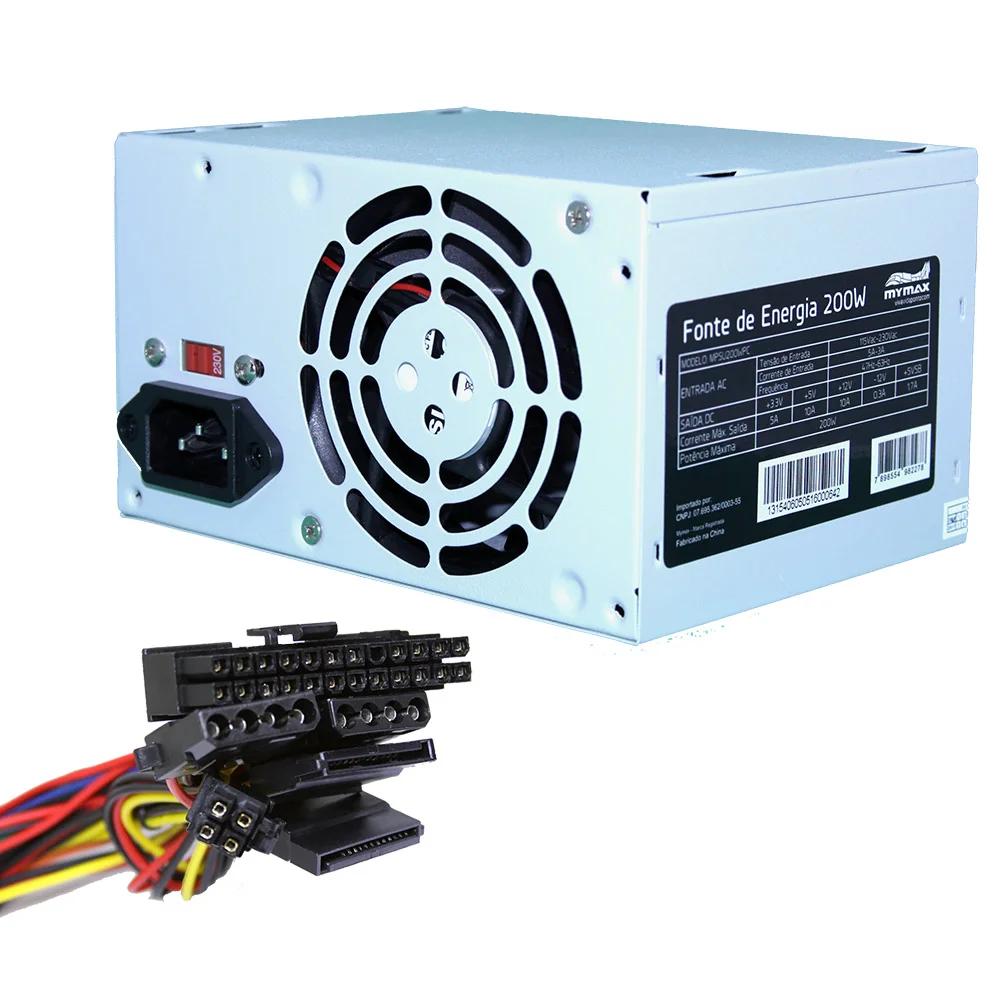 Imagem 3 de 5 do produto Fonte Mymax ATX, 200W, 24 Pinos, 2 SATA, Sem Cabo