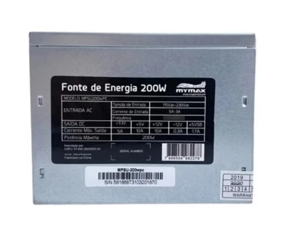Imagem 5 de 5 do produto Fonte Mymax ATX, 200W, 24 Pinos, 2 SATA, Sem Cabo