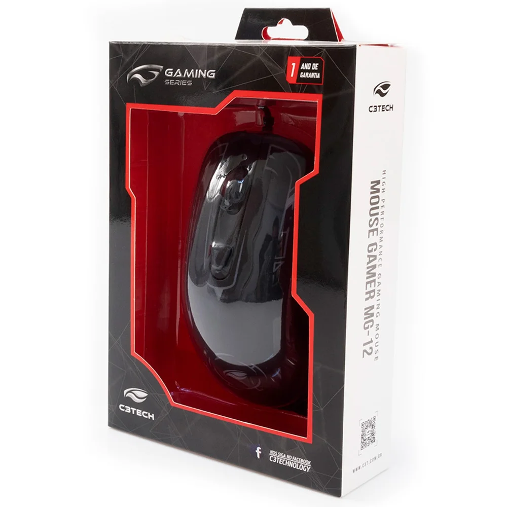 Imagem 3 de 5 do produto Mouse Gamer C3tech, LED, 2400 DPI, 4 Botões, USB, Preto - MG-12BK