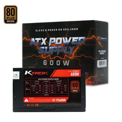Fonte Gamer Ktrok 600w Real Pfc Ativo 80 Plus Bronze A Fonte Gamer ATX Power Supply é o produto ideal para sistemas e computadores de alto desempenh