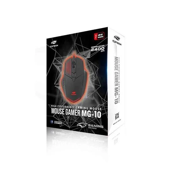 Imagem 2 de 5 do produto Mouse Gamer C3Tech Mg-10 Bk, Com Fio, RGB, 2400DPI, 6Botões, Preto