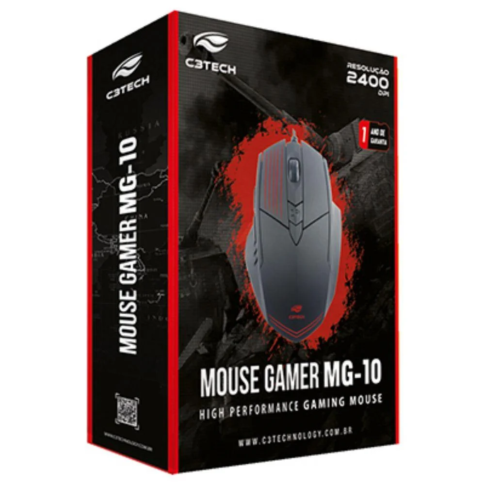 Imagem 5 de 5 do produto Mouse Gamer C3Tech Mg-10 Bk, Com Fio, RGB, 2400DPI, 6Botões, Preto