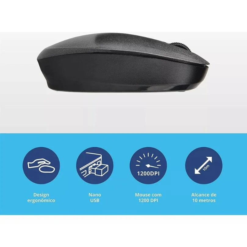 Imagem 5 de 5 do produto Mouse Multi Mo251, Wireless, 2.4GHz, 1200 DPI, USB, Preto