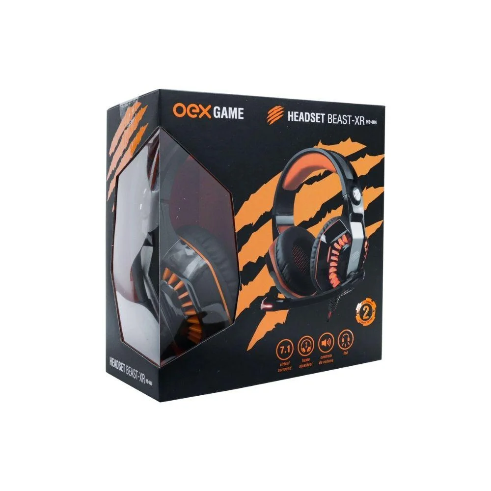 Imagem 5 de 5 do produto Headset Beast Gamer Oex Hs404, USB, Com Microfone, Preto E Laranja