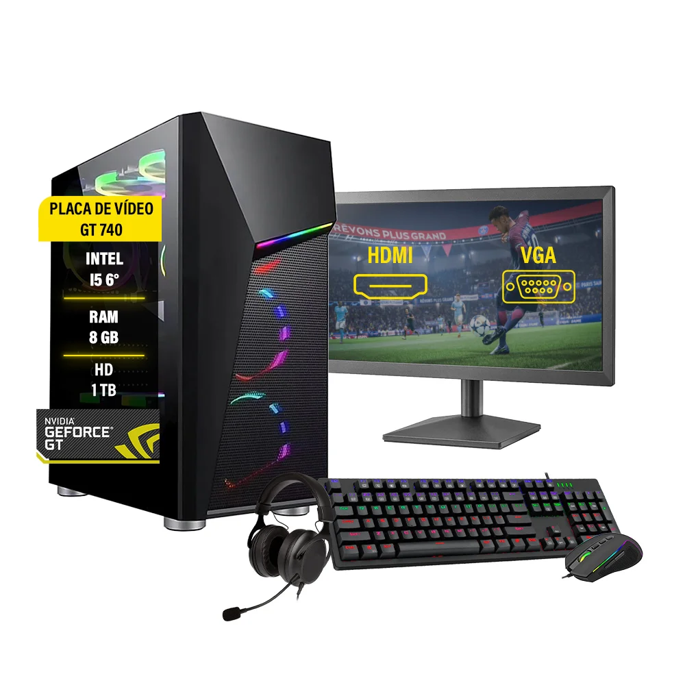 PC Gamer Amorim I5, SSD 120GB, 8GB, Gt730, Fonte 500w, Monitor 19"