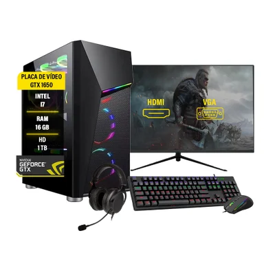 PC Gamer Completo I7, GTX 1650, SSD 120GB, Monitor 27"