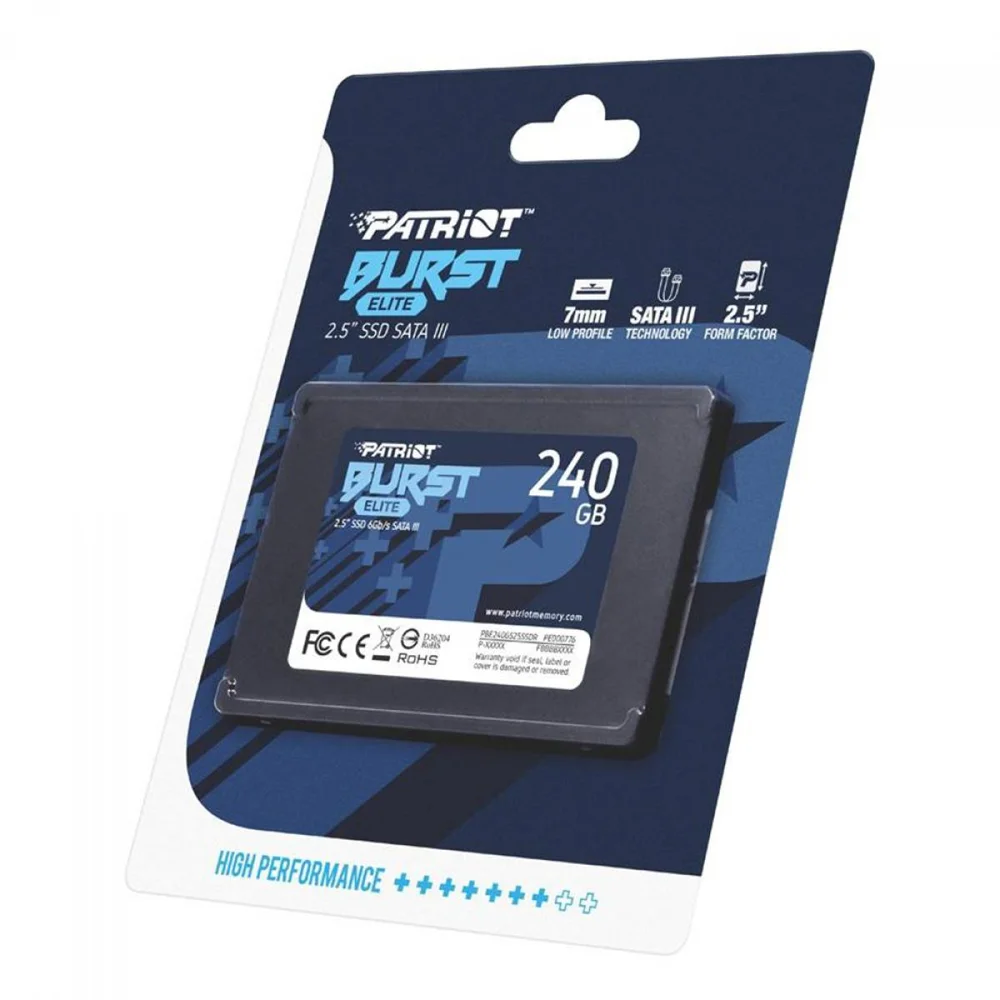 SSD Patriot Burst Elite, 240GB, SATA III, Leitura 450MB/s, Gravação 320MB/s, 2.5 Polegadas - PBE240GS25SSDR SSD Patriot Burst Elite, 240GB, SATA III, Leitura 450MB/s, Gravação 320MB/s, 2.5 Polegadas - PBE240GS25SSDR