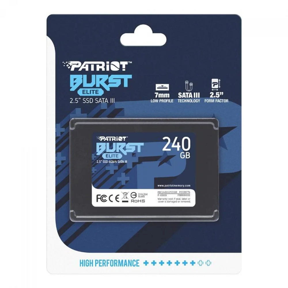SSD Patriot Burst Elite, 240GB, SATA III, Leitura 450MB/s, Gravação 320MB/s, 2.5 Polegadas - PBE240GS25SSDR SSD Patriot Burst Elite, 240GB, SATA III, Leitura 450MB/s, Gravação 320MB/s, 2.5 Polegadas - PBE240GS25SSDR