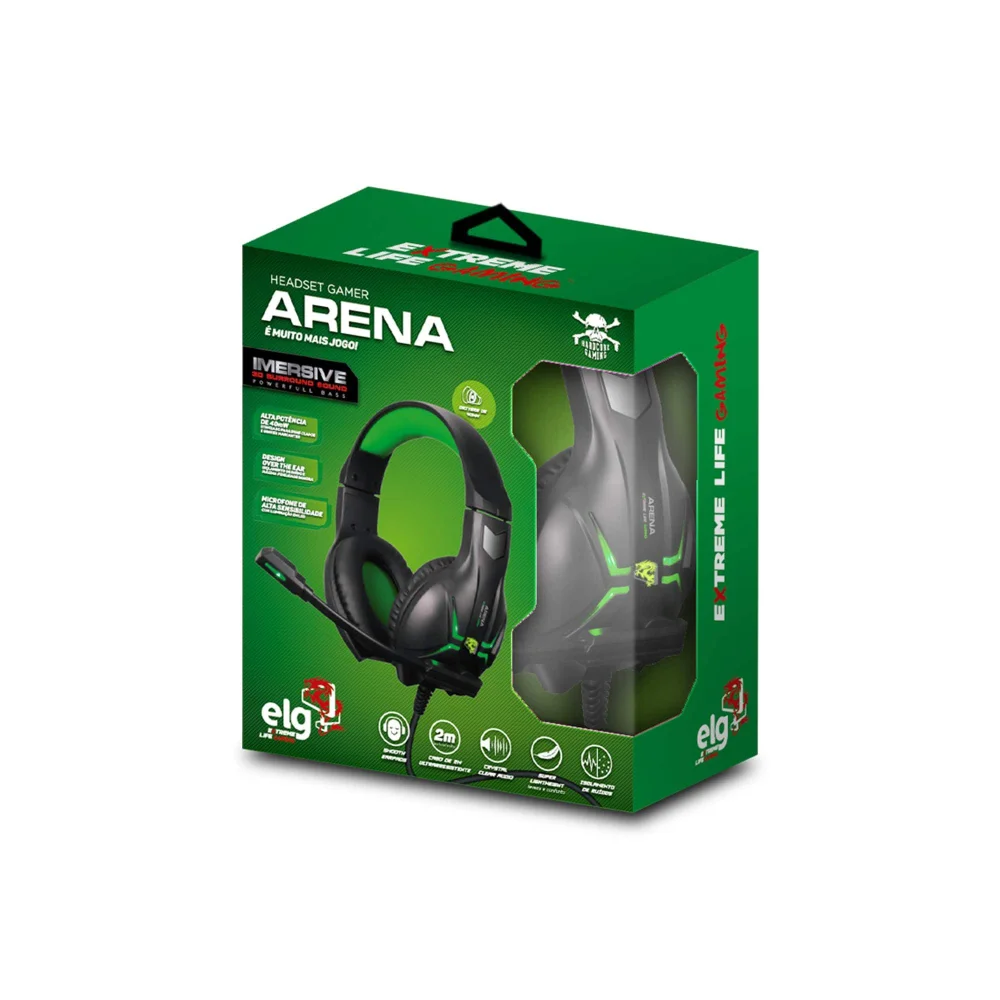 Headset Gamer Arena Com Microfone Preto E Verde Hgar Elg Headset Gamer Arena Com Microfone Preto E Verde Hgar Elg